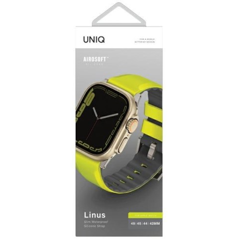 UNIQ pasek Linus Apple Watch Series 1/2/3/4/5/6/7/8/SE/SE2/Ultra 42/44/45/49mm Airosoft Silicone limonkowy/lime green