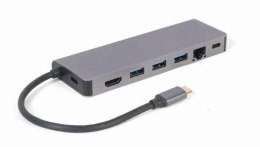 Adapter USB-C męski do Hub 3.0 + HDMI + PD + czytnik kard + RJ-45 Gembird A-CM-COMBO5-05