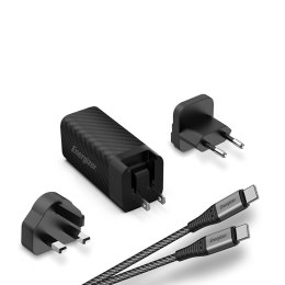 Energizer Ultimate - Ładowarka sieciowa Multiplug EU / UK / US GaN USB-C & USB-A 90W PD + Kabel USB-C (Czarny)