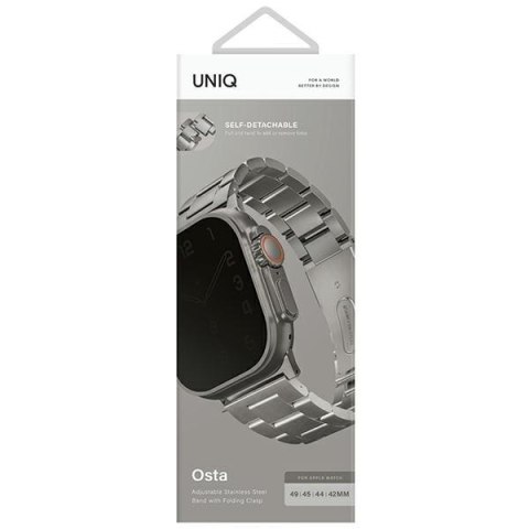 UNIQ pasek Osta Apple Watch 42/44/45/ 49mm Series 1/2/3/4/5/6/7/8/SE/SE2/Ultra Stainless Steel srebrny/titanium silver