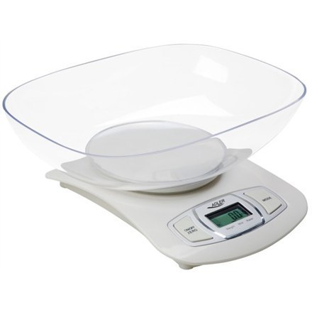 Adler AD 3137 Kitchen scales, Capacity 5 kg , Graduation 1g, Big LCD Display, Auto-zero/Auto-off, Large bowl, White Adler | Adle