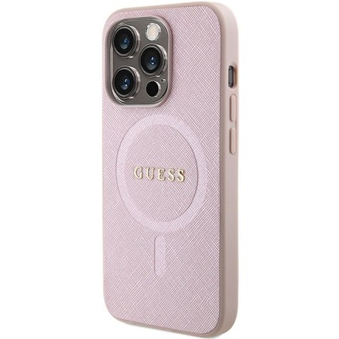 Guess GUHMP15LPSAHMCP iPhone 15 Pro 6.1" różowy/pink hardcase Saffiano MagSafe