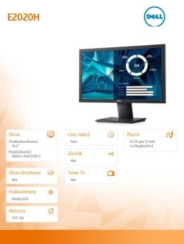 Monitor E2020H 19.5 cali LED TN (1600x900) /16:9/VGA/DP 1.2/5Y PPG