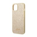 Guess Glitter Flakes Metal Logo Case - Etui iPhone 14 Plus (złoty)