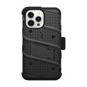 ZIZO BOLT Series - Pancerne etui iPhone 14 Pro Max ze szkłem 9H na ekran + uchwyt z podstawką (czarny)