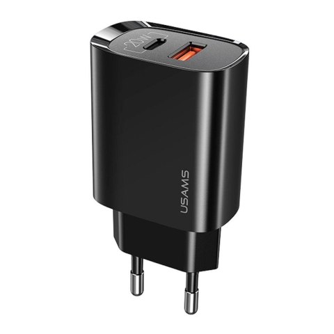 Ładowarka sieciowa Usams T35 20W 1xUSB-C + 1xUSB PD 3.0 QC 3.0 bez kabla - czarna