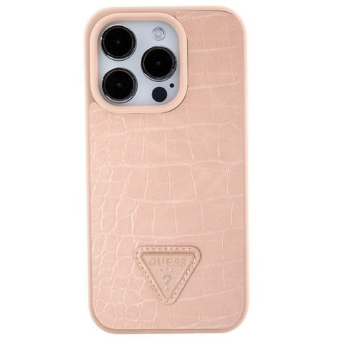 Guess GUHCP15LPCRTHCP iPhone 15 Pro 6.1" różowy/pink hardcase Croco Triangle Metal Logo