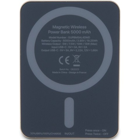 Guess Powerbank indukcyjny 15W GUPBM5ALGSGD 5000mAh złoty/gold MagSafe Metal Script Logo