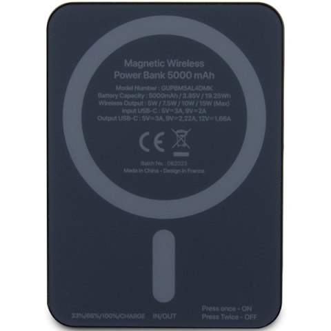 Guess Powerbank indukcyjny 15W GUPBM5ALGSGK 5000mAh czarny/black MagSafe Metal Script Logo