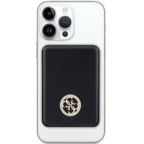 Guess Powerbank indukcyjny 5W GUPBM3AL4DMK 3000mAh czarny/black MagSafe 4G Strassed Metal Logo