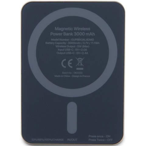 Guess Powerbank indukcyjny 5W GUPBM3ALGSGD 3000mAh złoty/gold MagSafe Metal Script Logo