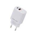 Ładowarka sieciowa 30W GaN USB-C + USB-A, biała