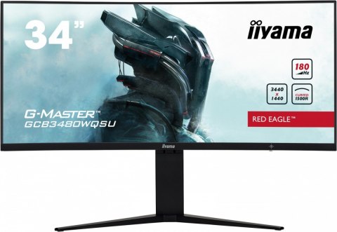 Monitor 34 cale GCB3480WQSU-B1 VA,UWQHD,180HZ,0.4ms,1500R(Curved), 2xHDMI,2xDP,2xUSB 3.2,2x3W,HDR400,HAS(110mm),VESA(100x100mm