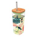 Quokka Liquid Cube - Kubek szklany 540 ml ze słomką ze stali nierdzewnej (Tropical Toucans)