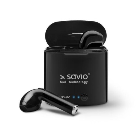 Słuchawki bezprzewodowe SAVIO TWS-02 (douszne; bezprzewodowe, Bluetooth; z wbudowanym mikrofonem; kolor czarny