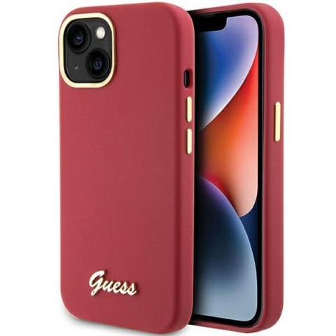 Guess GUHCP15SSMBSLM iPhone 15 6.1" magenta hardcase Silicone Script Metal Logo & Frame