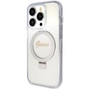 Guess GUHMP15LHRSGSD iPhone 15 Pro 6.1" przezroczysty/transparent hardcase Ring Stand Script Glitter MagSafe