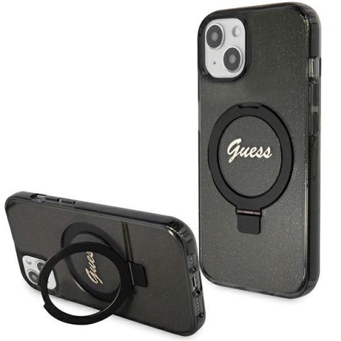 Guess GUHMP15MHRSGSK iPhone 15 Plus 6.7" czarny/black hardcase Ring Stand Script Glitter MagSafe