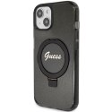 Guess GUHMP15SHRSGSK iPhone 15 6.1" czarny/black hardcase Ring Stand Script Glitter MagSafe