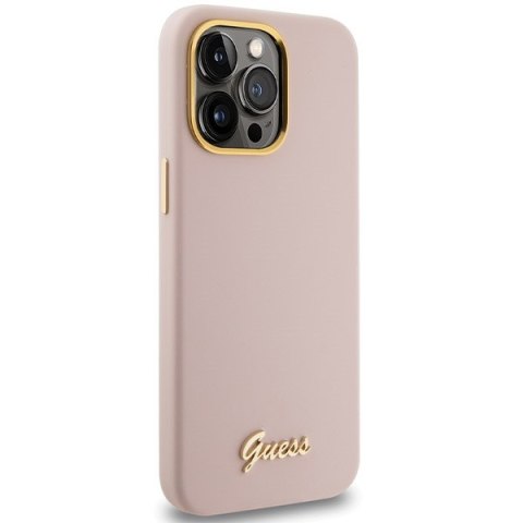 Guess GUHCP15XSMBSLP iPhone 15 Pro Max 6.7" różowy/pink hardcase Silicone Script Metal Logo & Frame