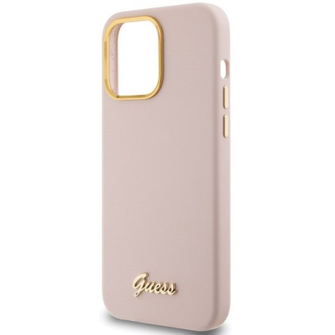 Guess GUHCP15XSMBSLP iPhone 15 Pro Max 6.7" różowy/pink hardcase Silicone Script Metal Logo & Frame