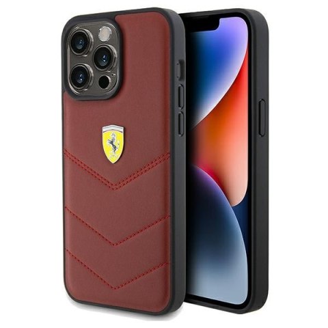 Ferrari FEHCP15XRDUR iPhone 15 Pro Max 6.7" czerwony/red hardcase Leather Stitched Lines