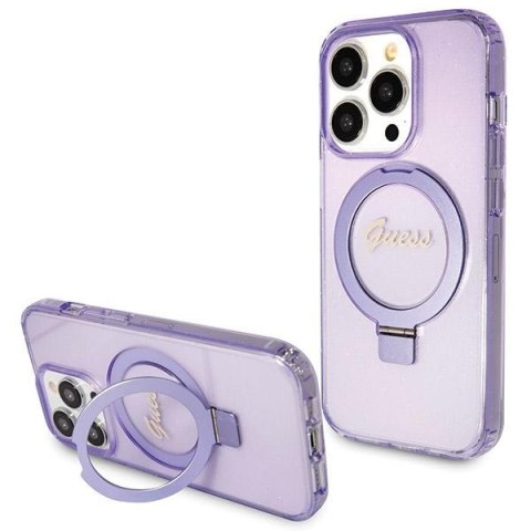 Guess GUHMP13XHRSGSU iPhone 13 Pro Max 6.1" fioletowy/purple hardcase Ring Stand Script Glitter MagSafe