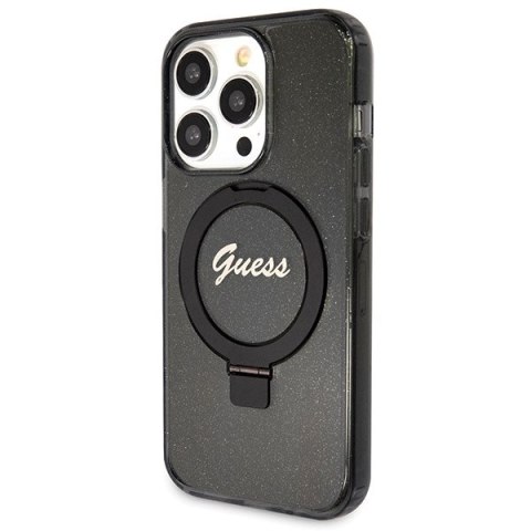 Guess GUHMP14XHRSGSK iPhone 14 Pro Max 6.7" czarny/black hardcase Ring Stand Script Glitter MagSafe