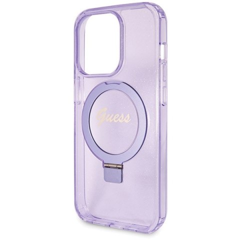 Guess GUHMP14XHRSGSU iPhone 14 Pro Max 6.7" fioletowy/purple hardcase Ring Stand Script Glitter MagSafe