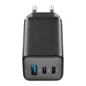 Cellularline Multipower Micro GaN - Ładowarka sieciowa 2x USB-C & USB-A Power Delivery 65W (czarny)