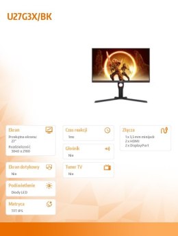 Monitor U27G3X 27 cali IPS 4K 160Hz HDMIx2 DPx2 Pivot