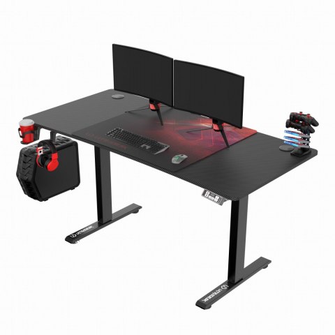 ULTRADESK Biurko dla gracza LEVEL V2 RED, 140x68cm, 72-117cm, elektycznie regulowany, z podkładką pod mysz XXL, uchwyt na słucha