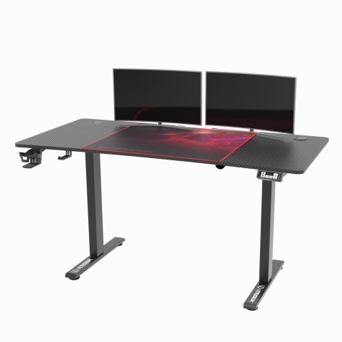 ULTRADESK Biurko dla gracza LEVEL V2 RED, 140x68cm, 72-117cm, elektycznie regulowany, z podkładką pod mysz XXL, uchwyt na słucha