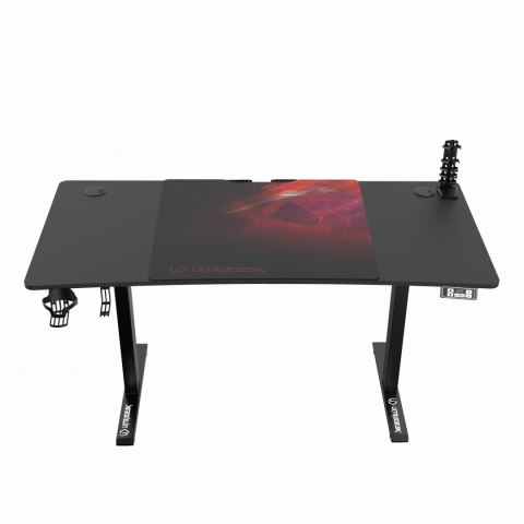 ULTRADESK Biurko dla gracza LEVEL V2 RED, 140x68cm, 72-117cm, elektycznie regulowany, z podkładką pod mysz XXL, uchwyt na słucha