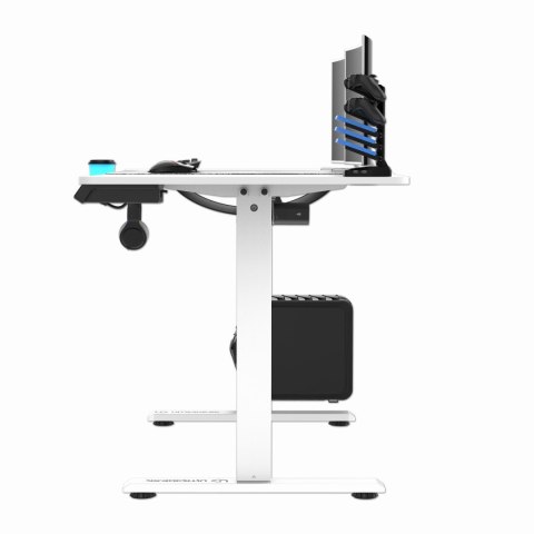 ULTRADESK Biurko dla gracza LEVEL V2 WHITE, 140x68cm, 72-117cm, elektycznie regulowany, z podkładką pod mysz XXL, uchwyt na słuc