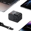 USAMS Adapter siec 1xUSB+2xUSB-C T62 65W 4w1 US/AU/EU/UK czarny/black CC199TC01 (US-CC199) Univesal Travel Charger