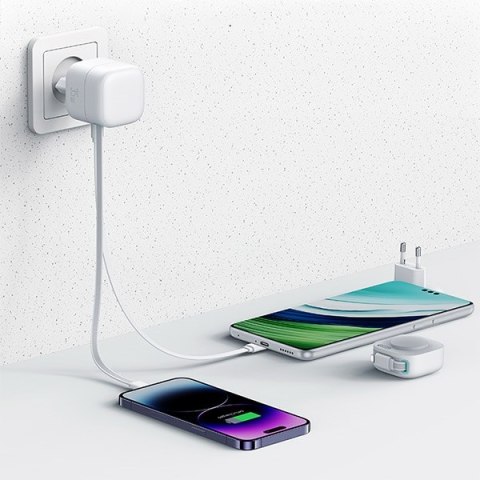 USAMS Ład. siec. 1xUSB-C ze zwijanym kablem Lighning (only head) PD+QC 35W Gan Fast Charging biały/white XMF Series CC209TC02 (U