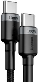 KABEL USB-C -> USB-C Baseus Cafule CATKLF-ALG1 200cm 100W 5A PD 2.0 QC 3.0 CZARNO-SZARY W OPLOCIE