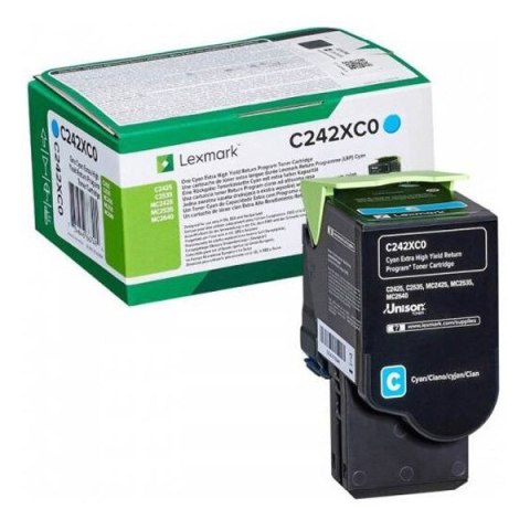 Lexmark oryginalny toner C242XC0, cyan, 3500s, extra duża pojemność, return, Lexmark C2425dw,C2535dw,MC2425adw,MC2535adwe,MC2640