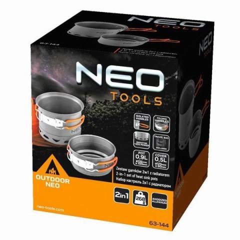 Zestaw garnków 2 w 1 z radiatorem szara, aluminium, 63-144, garnek, patelnia, Neo Tools