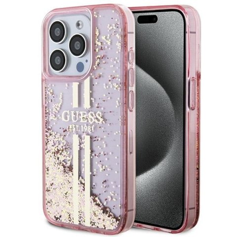 Guess GUHCP15XLFCSEGP iPhone 15 Pro Max 6.7" różowy/pink hardcase Liquid Glitter Gold Stripes