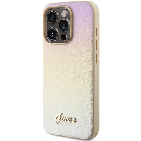 Guess GUHCP15LPSAIRSD iPhone 15 Pro 6.1" złoty/gold hardcase Saffiano Iridescent Script