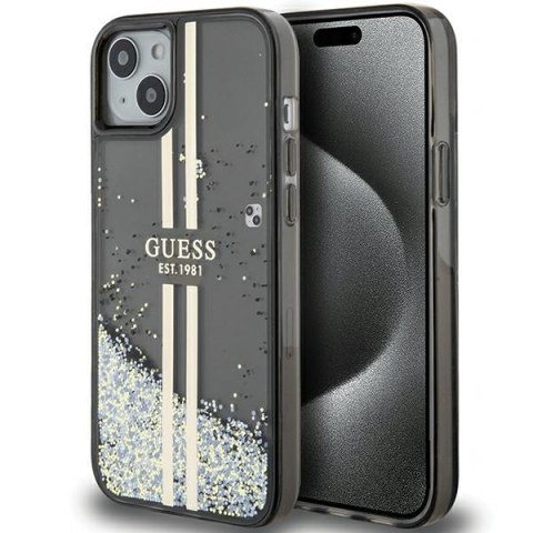 Guess GUHCP15MLFCSEGK iPhone 15 Plus / 14 Plus 6.7" czarny/black hardcase Liquid Glitter Gold Stripes