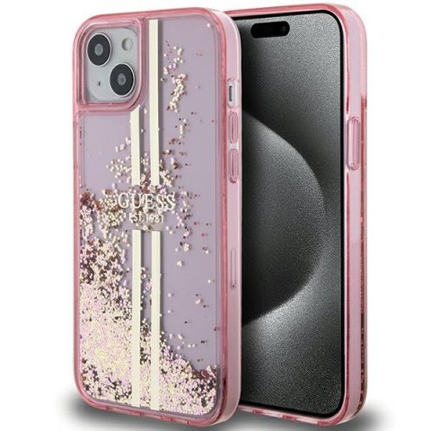 Guess GUHCP15MLFCSEGP iPhone 15 Plus / 14 Plus 6.7" różowy/pink hardcase Liquid Glitter Gold Stripes