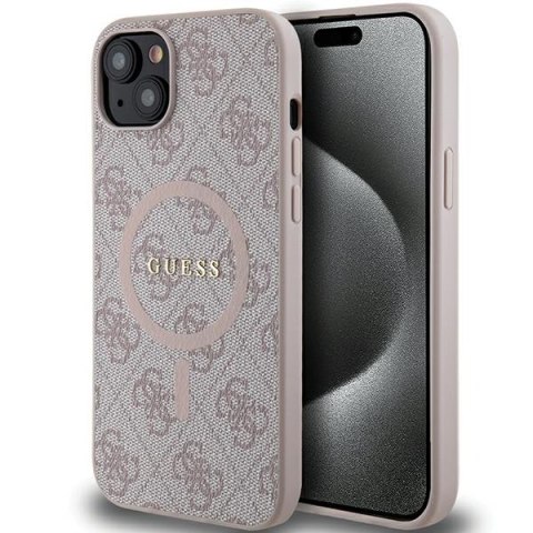 Guess GUHMP14SG4GFRP iPhone 14 / 15 / 13 6.1" różowy/pink hardcase 4G Collection Leather Metal Logo MagSafe