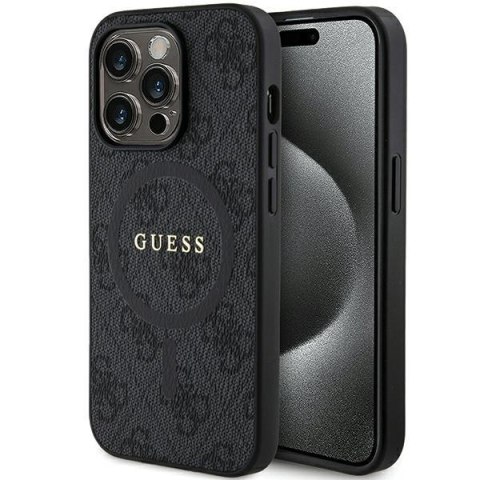 Guess GUHMP15LG4GFRK iPhone 15 Pro 6.1" czarny/black hardcase 4G Collection Leather Metal Logo MagSafe