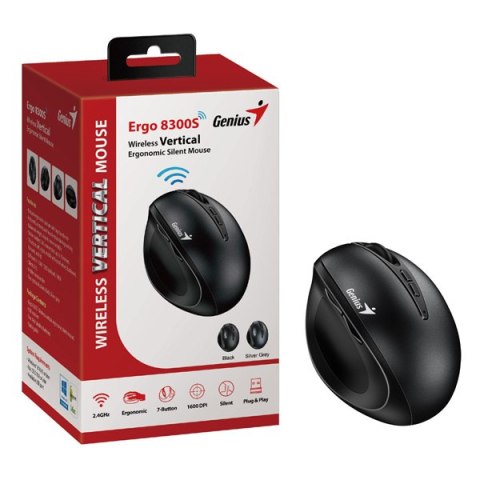 Genius Mysz Ergo 8300S, 1600DPI, 2.4 [GHz], optyczna, 7kl., bezprzewodowa, czarna, 2 szt AAA, wertykalna