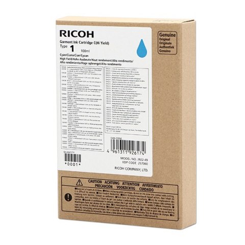 Ricoh oryginalny ink (DTG) typ 100, cyan, 500s, 100ml, 257060, Ricoh Ri 100 DTG