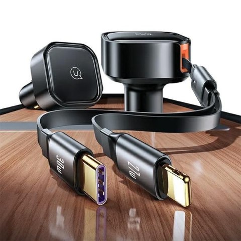 USAMS Ład. sam. ze zwijanym kablem 2xUBS-C C41 PD 30W Fast Charge czarny/black CC220CC01 (US-CC220)
