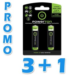 Akumulatorki, AAA (HR03), 1.2V, 900 mAh, Powerton, blistr, 2-pack, zestaw promo 3+1 gratis